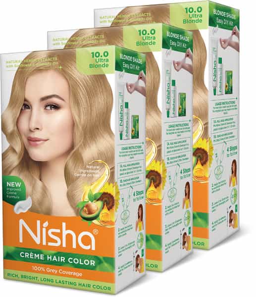 Nisha Creme Hair Color Ultra Blonde 150G Pack Of 3 | Permanent Hair Colour | 100% Grey Coverage
