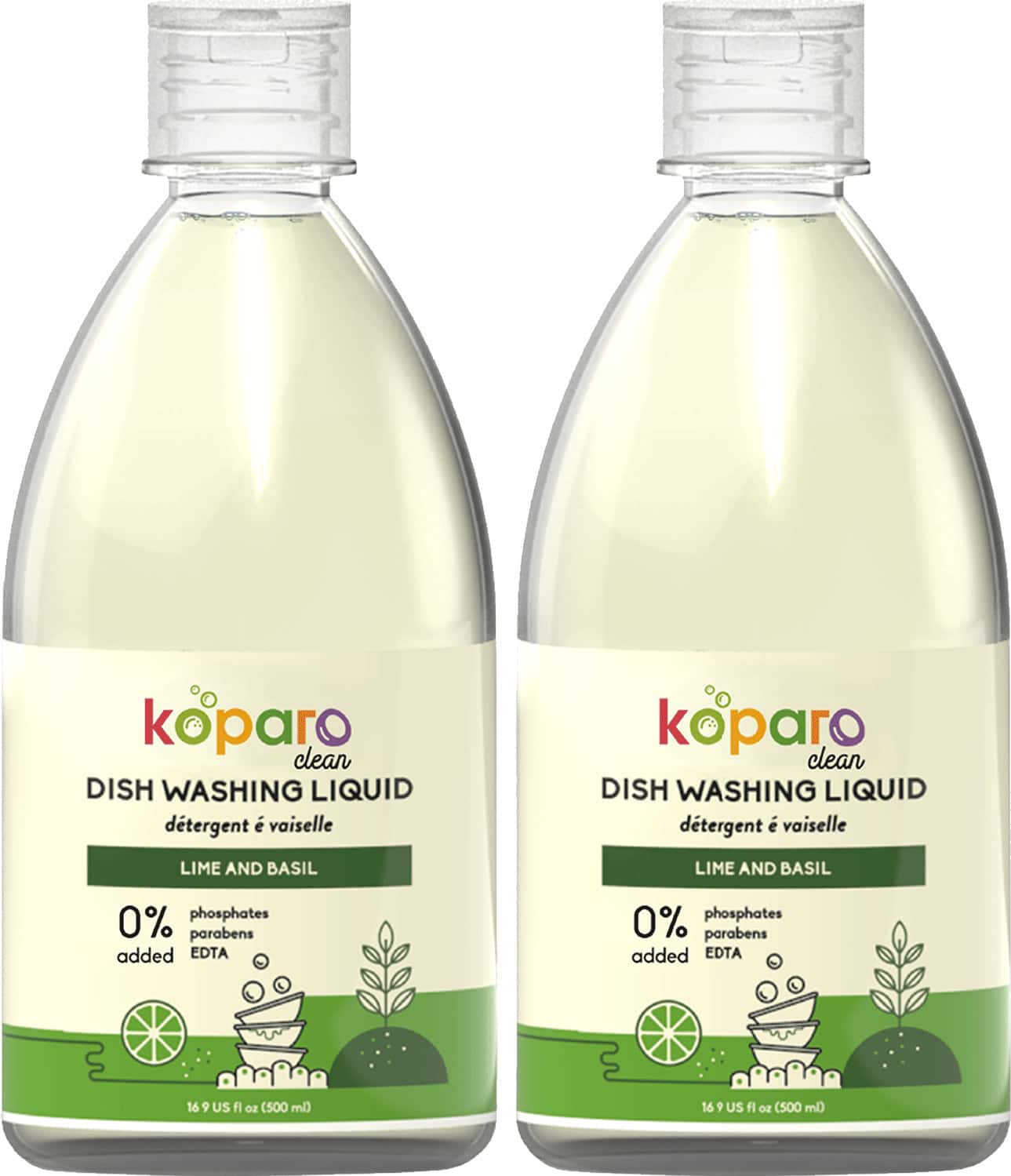 Koparo Dishwashing Liquid With Lime And Basil Plant Based Germ Protection|Baby & Pet Safe|500 Ml X 2