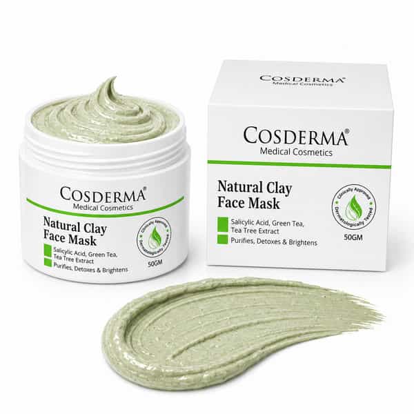 Cosderma Natural Clay Face Mask With Salicylic Acid | Green Tea & Tea Tree Extract For Oily Skin 50G