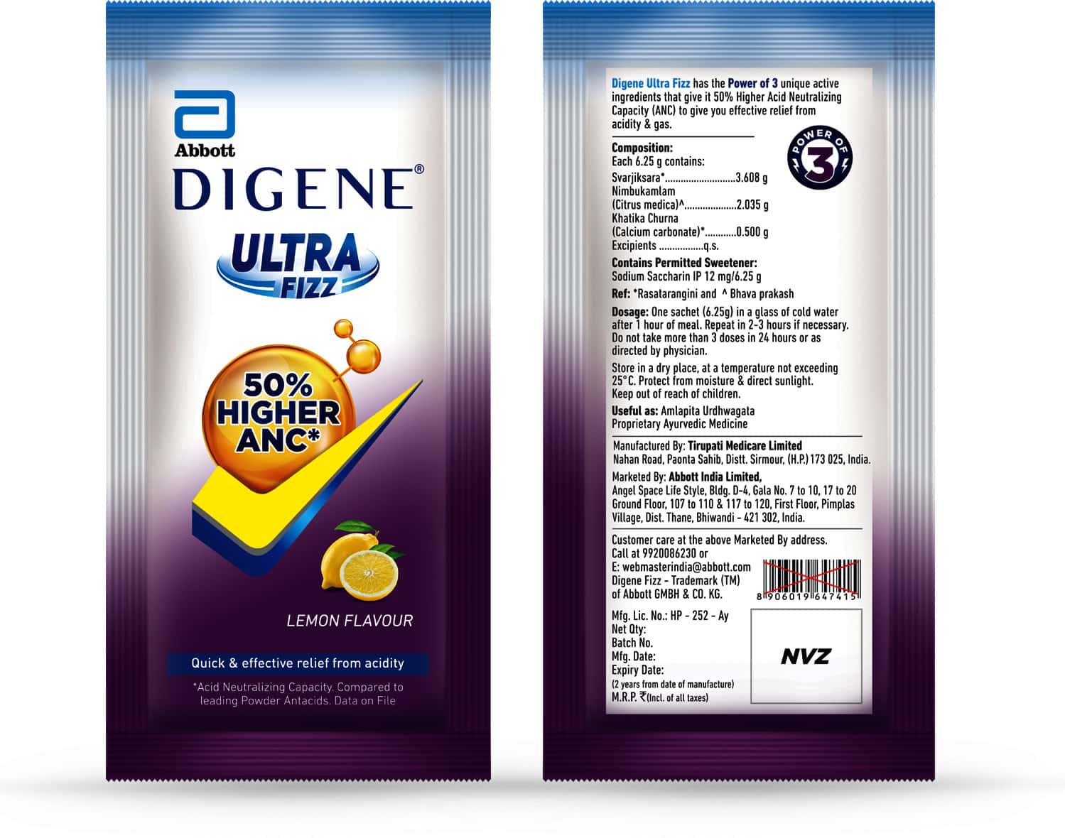 Buy DIGENE ULTRA FIZZ LEMON ANTACID SACHET OF 6.25 G Online & Get Upto