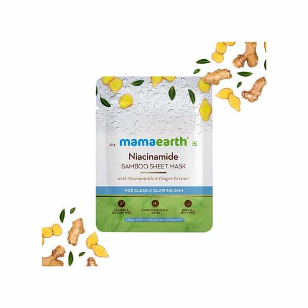 Mamaearth Niacinamide Bamboo Sheet Mask Niacinamide & Ginger Extract For Clear & Glowing Skin - 25 G