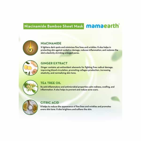 Mamaearth Niacinamide Bamboo Sheet Mask Niacinamide & Ginger Extract For Clear & Glowing Skin - 25 G