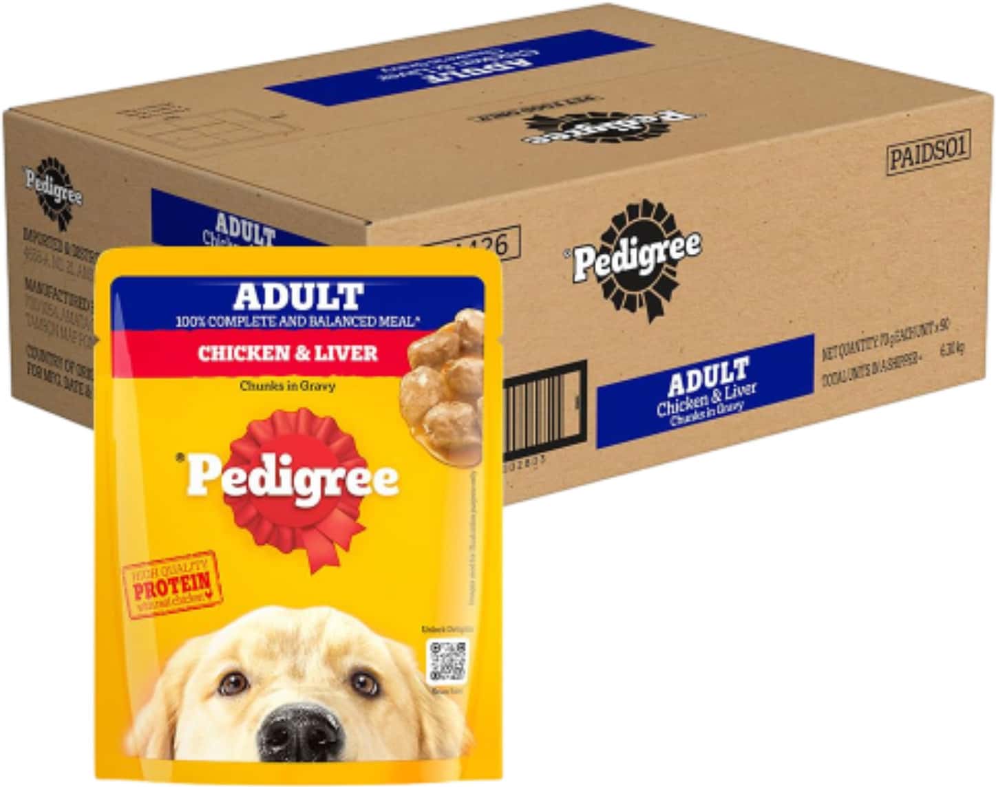 Pedigree Adult Wet Dog Food | Chicken & Liver Chunks In Gravy | 70 G (pack Of 90)