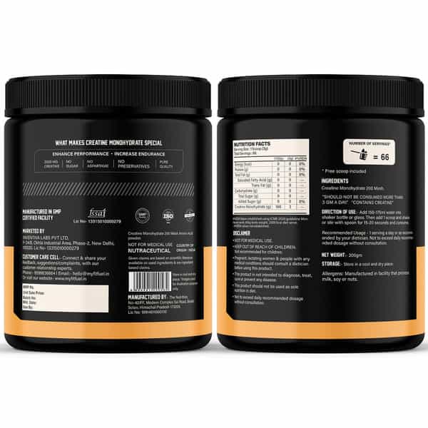 Myfitfuel Micronized Creatine Monohydrate (200 Mesh - Easily Absorbed By Body) | 200 G | Natural