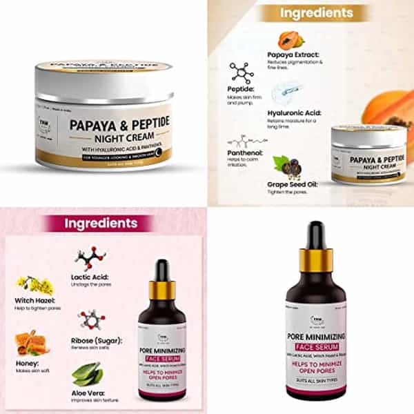 Tnw The Natural Wash Combo With Papaya & Peptide Night Cream & Pore Minimizing Face Serum