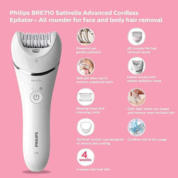 Philips Bre710/00 Cordless Epilator All-Rounder For Face And Body Hair Removal (White)