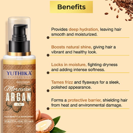 Yuthika Argan Hair Oil 100ml | Moroccan Argan Oil | Silky Shiny Nourished Hair - All Hair Types