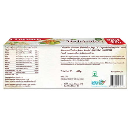 Colgate Swarna Vedshakti 400g (200g X 2 | Pack Of 2) Ayurvedic Cavity Protection
