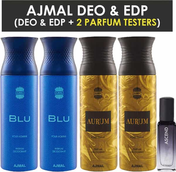 Ajmal 2 Blu & 2 Aurum Deo Each 200Ml & Ascend Edp 20Ml Pack Of 5 (Total 820Ml) For Men & Women