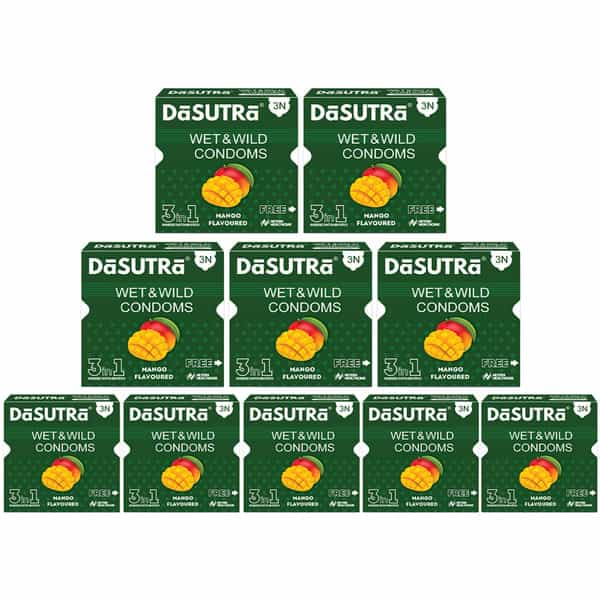 Dasutra Wet And Wild Condoms 10'S Pack In Mango Flavour Condom (Pack Of 3)