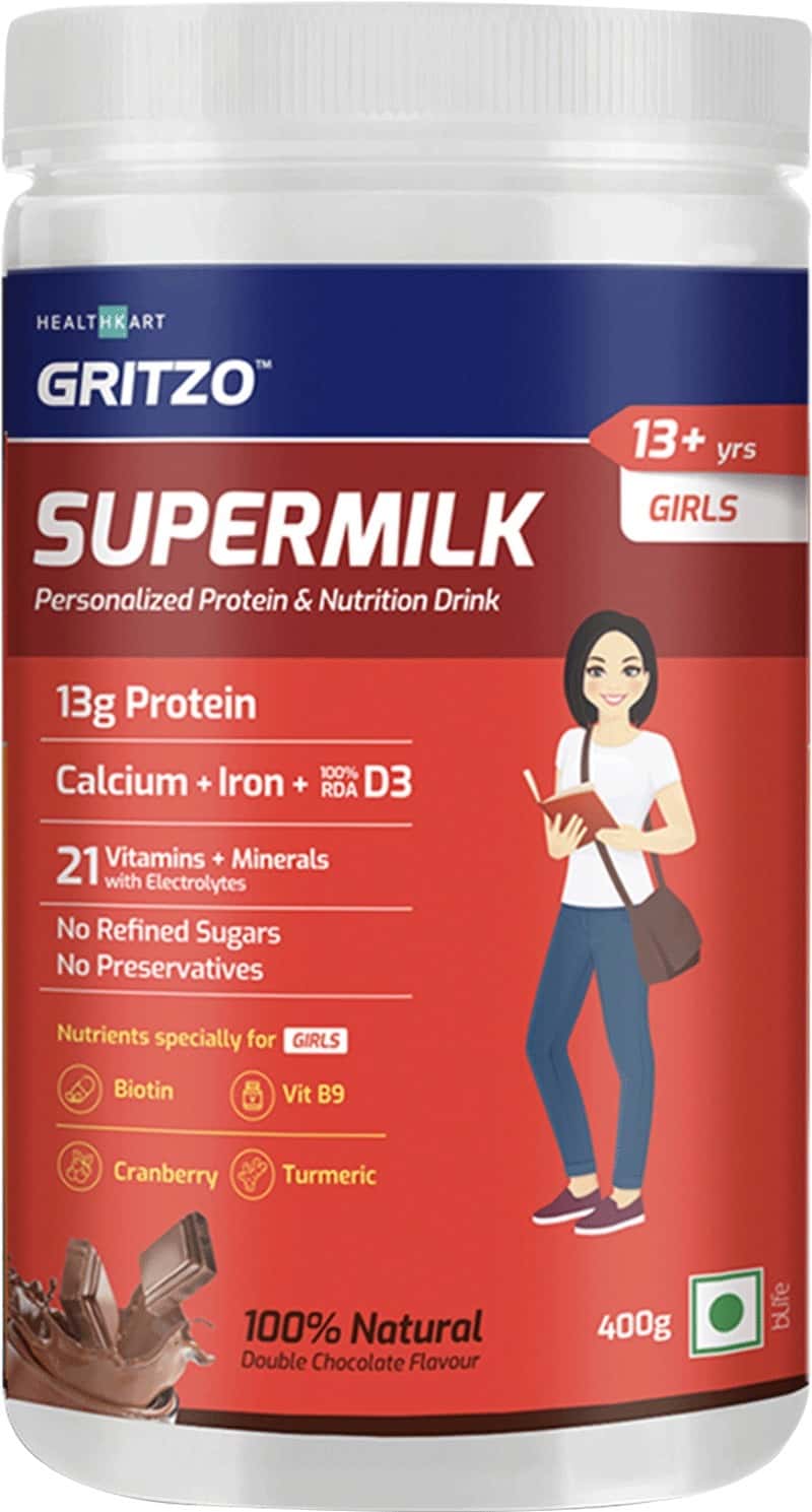Gritzo Supermilk For 13+ Girls Nutrition Drink-400 G Natural Double Chocolate