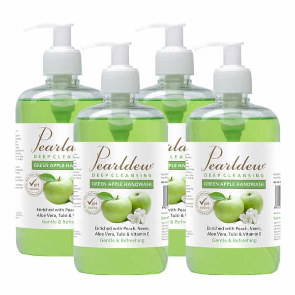 Pearldew Natural Green Apple Deep Cleansing Hand Wash 500 Ml | Neem & Tulsi (Pack Of 4)