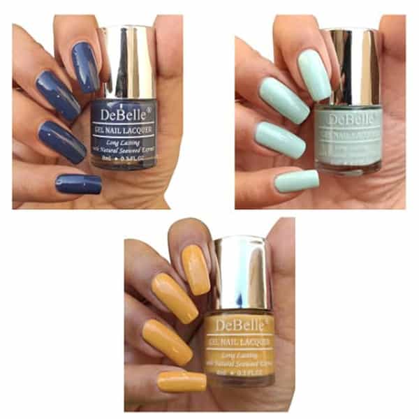 Debelle Gel Nail Polish Combo Set Of 3, Pastel Navy Blue Mint Blue & Mustard Yellow 24 Ml(8 Ml Each)