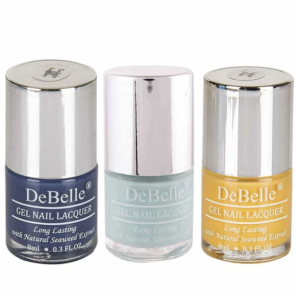 Debelle Gel Nail Polish Combo Set Of 3, Pastel Navy Blue Mint Blue & Mustard Yellow 24 Ml(8 Ml Each)
