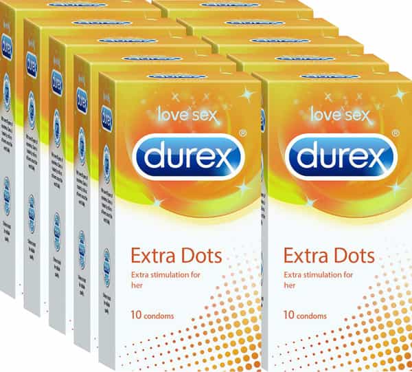 Durex Extra Dotted Condoms For Men - 10 Count (Pack Of 10)