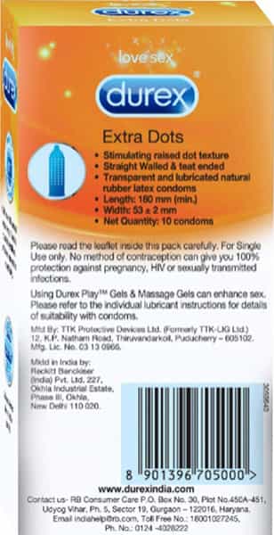 Durex Extra Dotted Condoms For Men - 10 Count (Pack Of 10)