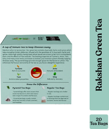Kapiva Rakshan Green Tea Supports Strong Immunity Infused With Turmeric Amla And Others 20 Tea Bags