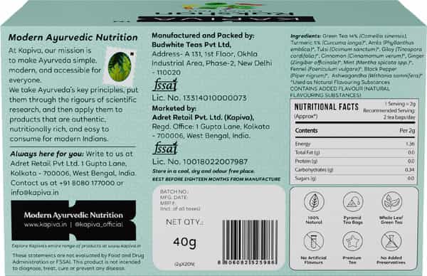 Kapiva Rakshan Green Tea Supports Strong Immunity Infused With Turmeric Amla And Others 20 Tea Bags