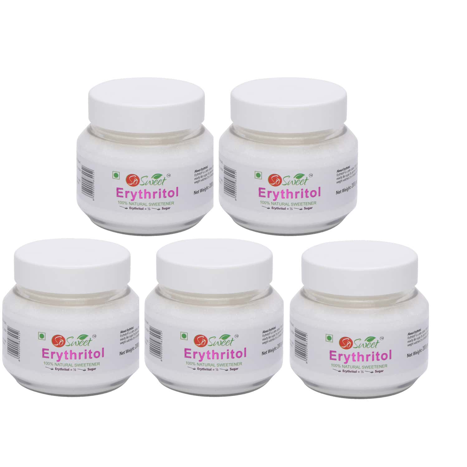 So Sweet Erythritol Powder 200gm Sugar Free 100% Natural Sweetener For Diabetes (Pack Of 5)