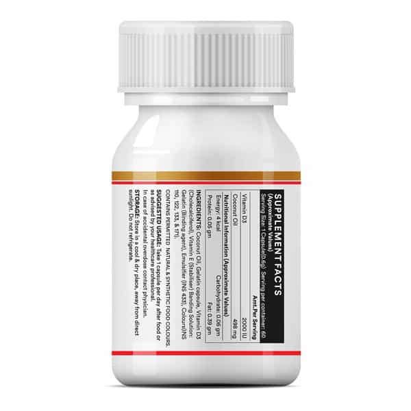 Inlife Vitamin D3 Cholecalciferol Supplement For Men Women 2000 Iu - 60 Liquid Filled Capsules