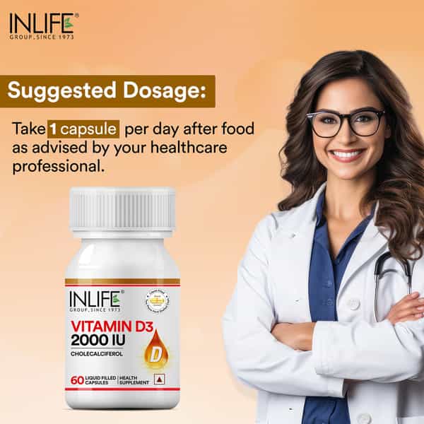 Inlife Vitamin D3 Cholecalciferol Supplement For Men Women 2000 Iu - 60 Liquid Filled Capsules