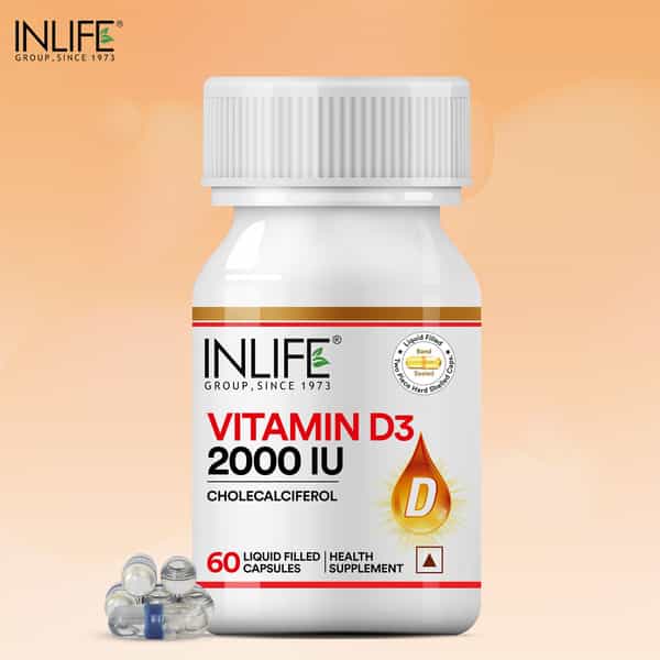 Inlife Vitamin D3 Cholecalciferol Supplement For Men Women 2000 Iu - 60 Liquid Filled Capsules