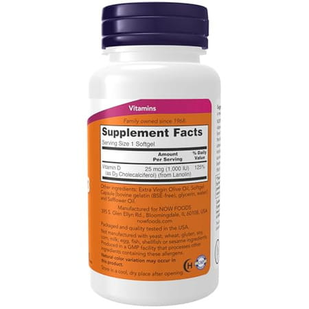Now Supplements | Vitamin D-3 1 |000 Iu | High Potency | Structural Support* | 180 Softgels