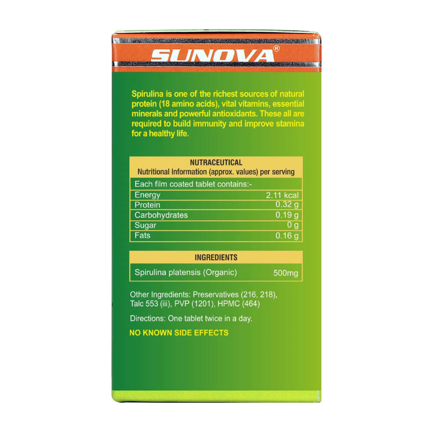 Buy SUNOVA ORGANIC SPIRULINA 60 TABLET (500 MG) Online & Get Upto 60