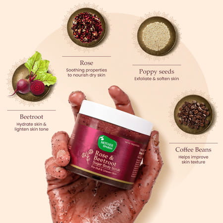 Mother Sparsh Rose & Beetroot Exfoliating Sugar Body Scrub For Dull & Uneven Skin Tone-100gm