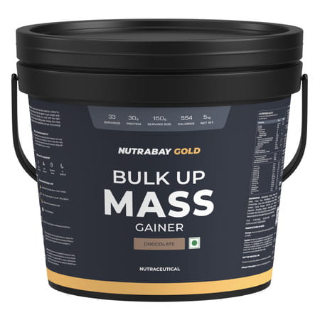Nutrabay Gold Bulk Up Mass Gainer | Carbs To Protein Blend (3:1) | 30g Protein - 5kg | Chocolate