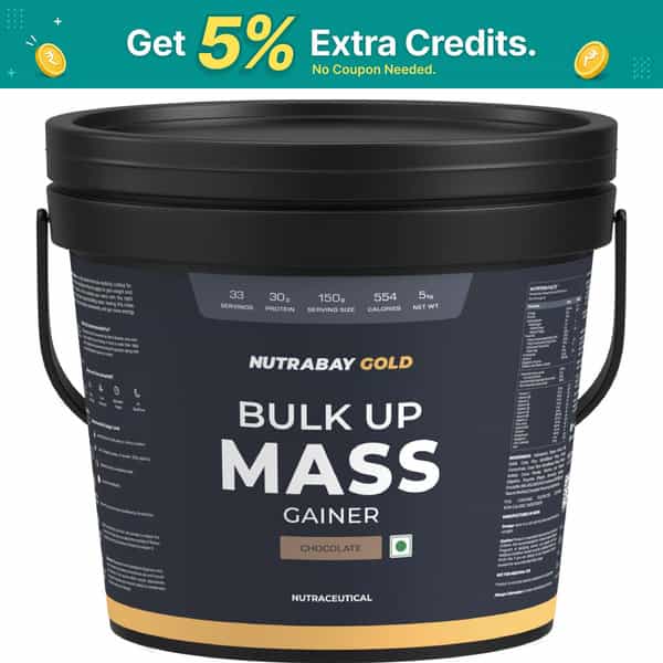 Nutrabay Gold Bulk Up Mass Gainer | Carbs To Protein Blend (3:1) | 30G Protein - 5Kg | Chocolate