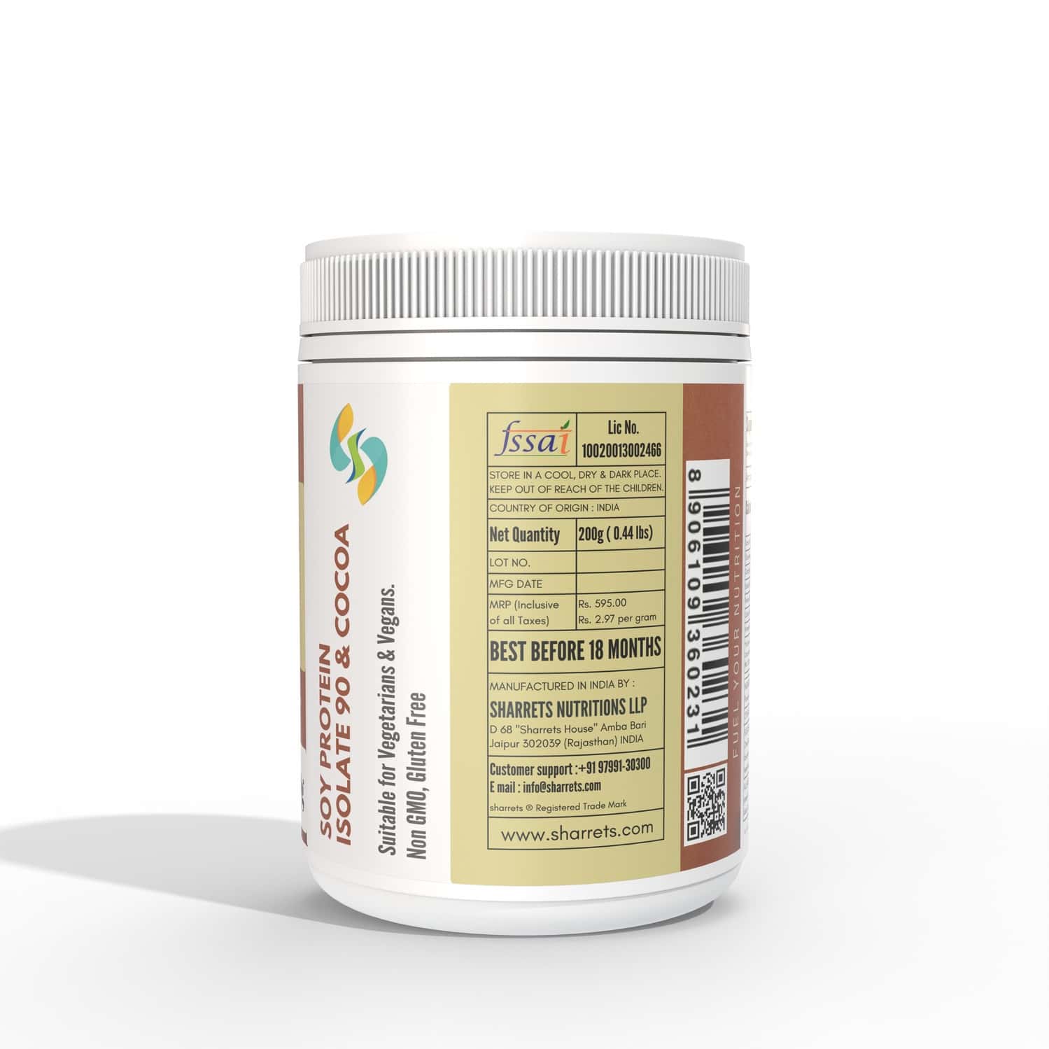 Buy SHARRETS SOY PROTEIN ISOLATE 90, CHOCOLATEVEGAN PROTEIN POWDER