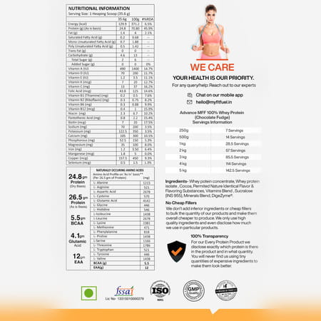 Myfitfuel Advance Mff 100% Whey Protein Powder + Digestive Enzymes & Vitamin (1 Kg, Chocolate Fudge)
