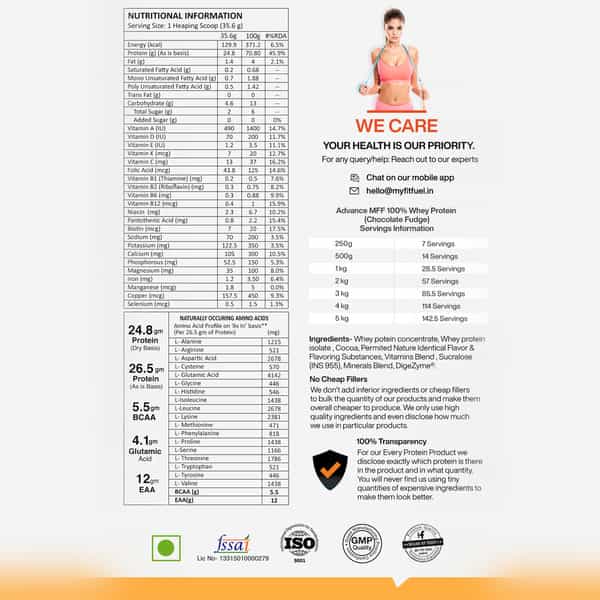 Myfitfuel Advance Mff 100% Whey Protein Powder + Digestive Enzymes & Vitamin (1 Kg, Chocolate Fudge)