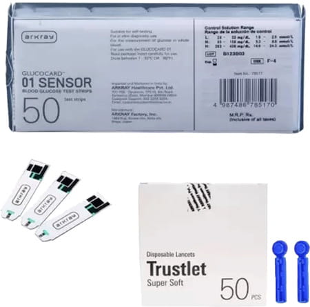 Arkray Glucocard 01 Mini Blood Glucose Monitor 50 Test Strips With 50 Blood Lancets