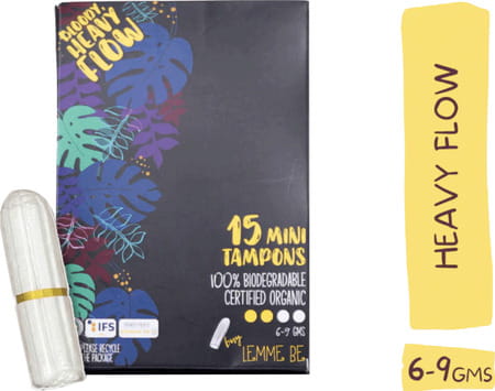 Lemme Be Heavy Flow Tampons|100% Cotton Certified Biodegradable|Dye & Chemical Free - (Box Of 15)