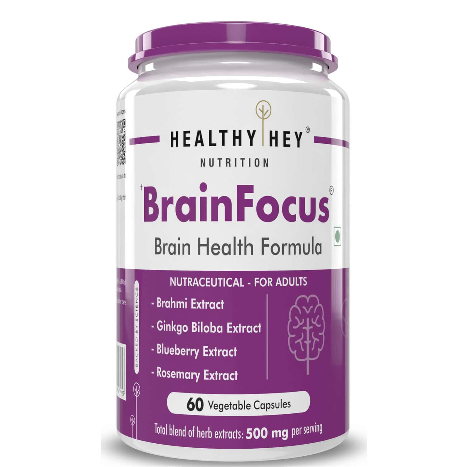 Healthyhey Brainfocus - Natural Brain Health Formula For Memory -60 Veg Capsules