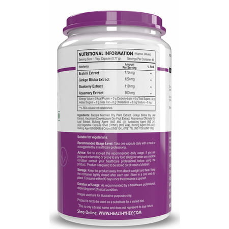Healthyhey Brainfocus - Natural Brain Health Formula For Memory -60 Veg Capsules