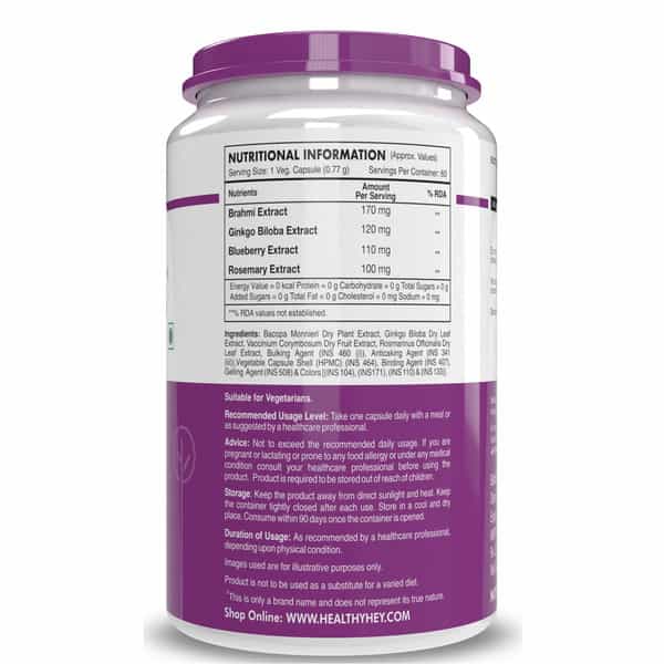 Healthyhey Brainfocus - Natural Brain Health Formula For Memory -60 Veg Capsules