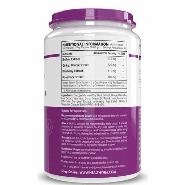 Healthyhey Brainfocus - Natural Brain Health Formula For Memory -60 Veg Capsules