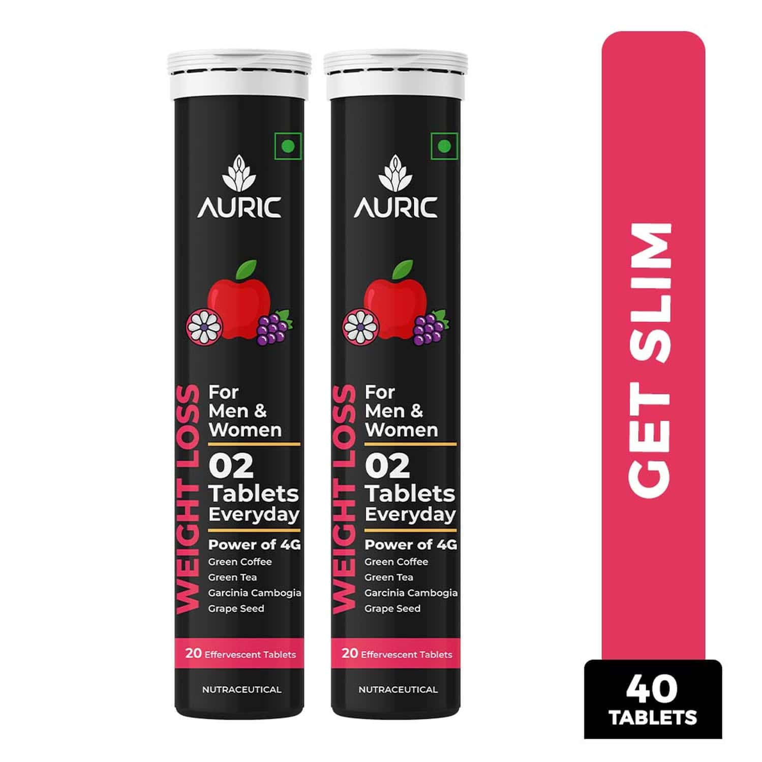 Auric Get Slim Effervescent | Weight Management | Fat Burner | 40 Tablets