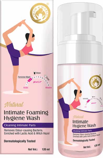 Mom & World Natural Intimate Foaming Feminine Hygiene Wash Ph 3.7 Lactic Acid & Witch Hazel 120 Ml