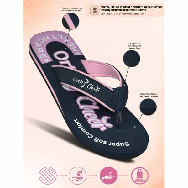 Ortho Cheer Women's Orthopedic And Diabetic Relief Super Soft Slipper | Navy Blue | Size - 8