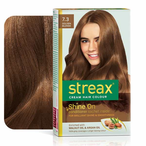 Streax Permanent Hair Colour | 100 % Grey Coverage | 7.3 Golden Blonde | 120 Ml | Pack Of 2