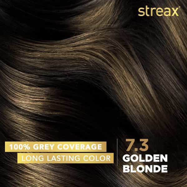 Streax Permanent Hair Colour | 100 % Grey Coverage | 7.3 Golden Blonde | 120 Ml | Pack Of 2