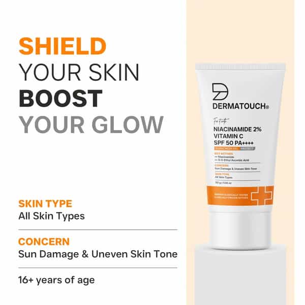 Dermatouch Niacinamide 2% Vitamin C Spf 50 Pa++++ Sunscreen Gel | For All Skin Types | 30G