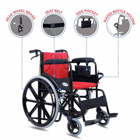 Everactiv Everyday Premium Foldable Wheelchair Red Color