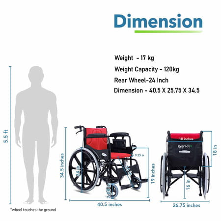 Everactiv Everyday Premium Foldable Wheelchair Red Color