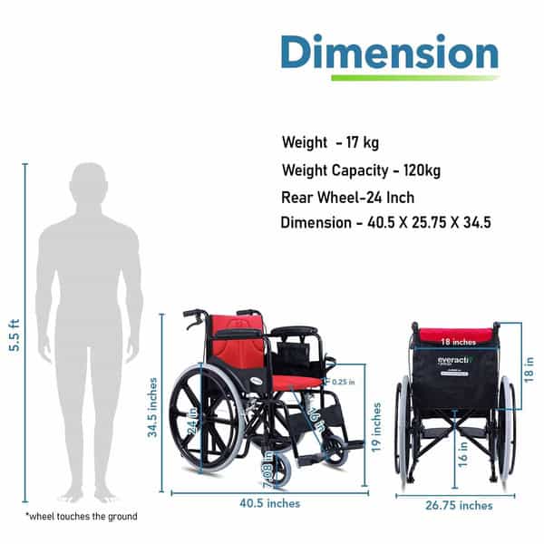 Everactiv Everyday Premium Foldable Wheelchair Red Color