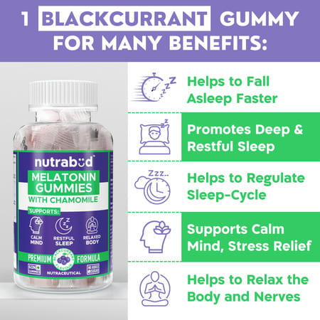 Nutrabud Melatonin 3mg Sleep Gummies | Sugar Free | Restful Sleep | Blackcurrant Flavor | 60 Gummies